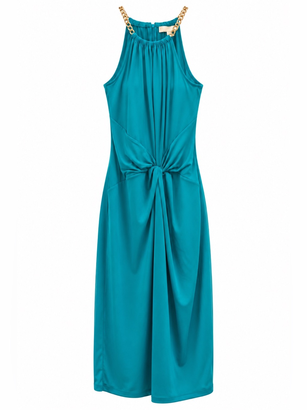 Michael Kors Teal Front Chain Detail Halter Dress